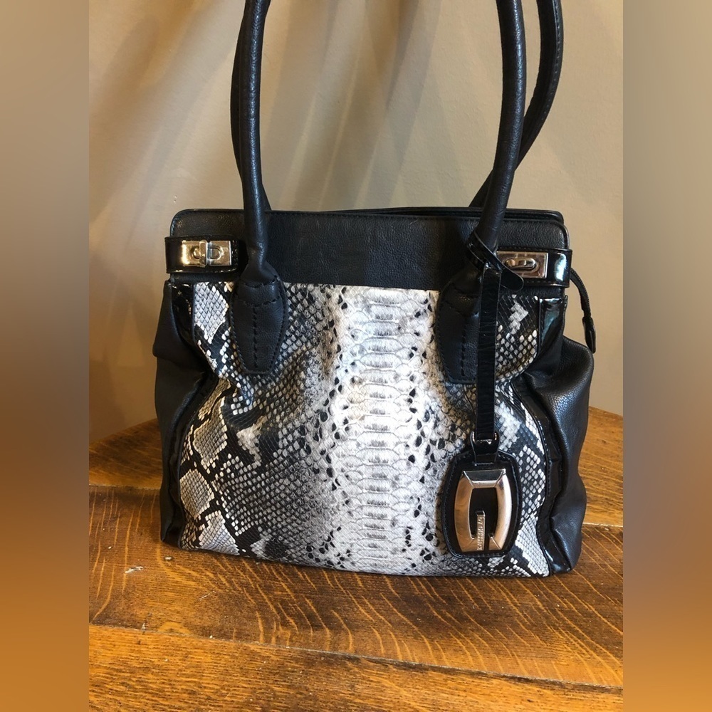 Gussaci snakeskin large shoulder bag